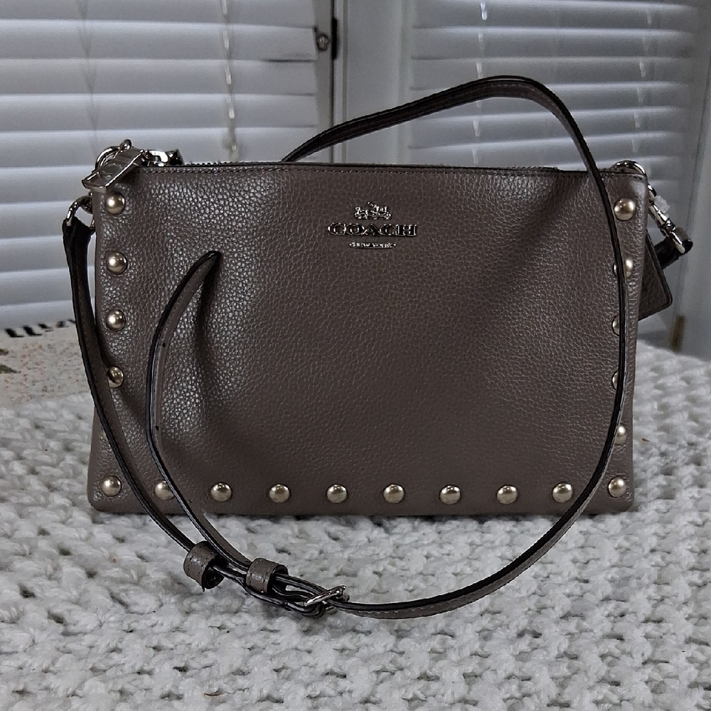 Coach Gray Studded Woman Crossbody Bag - Picture 3 of 15